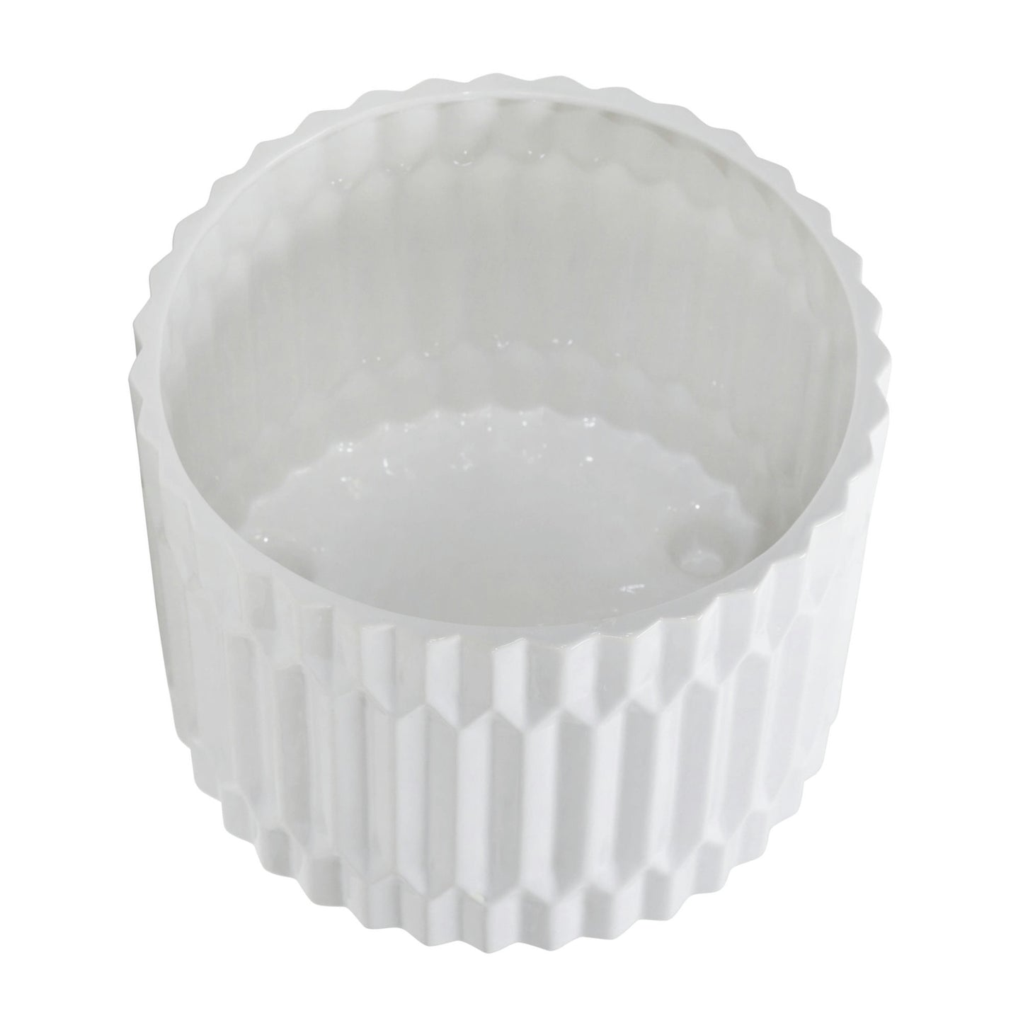 S/2 Ceramic Fluted Planter W/ Feet 10/12" , White