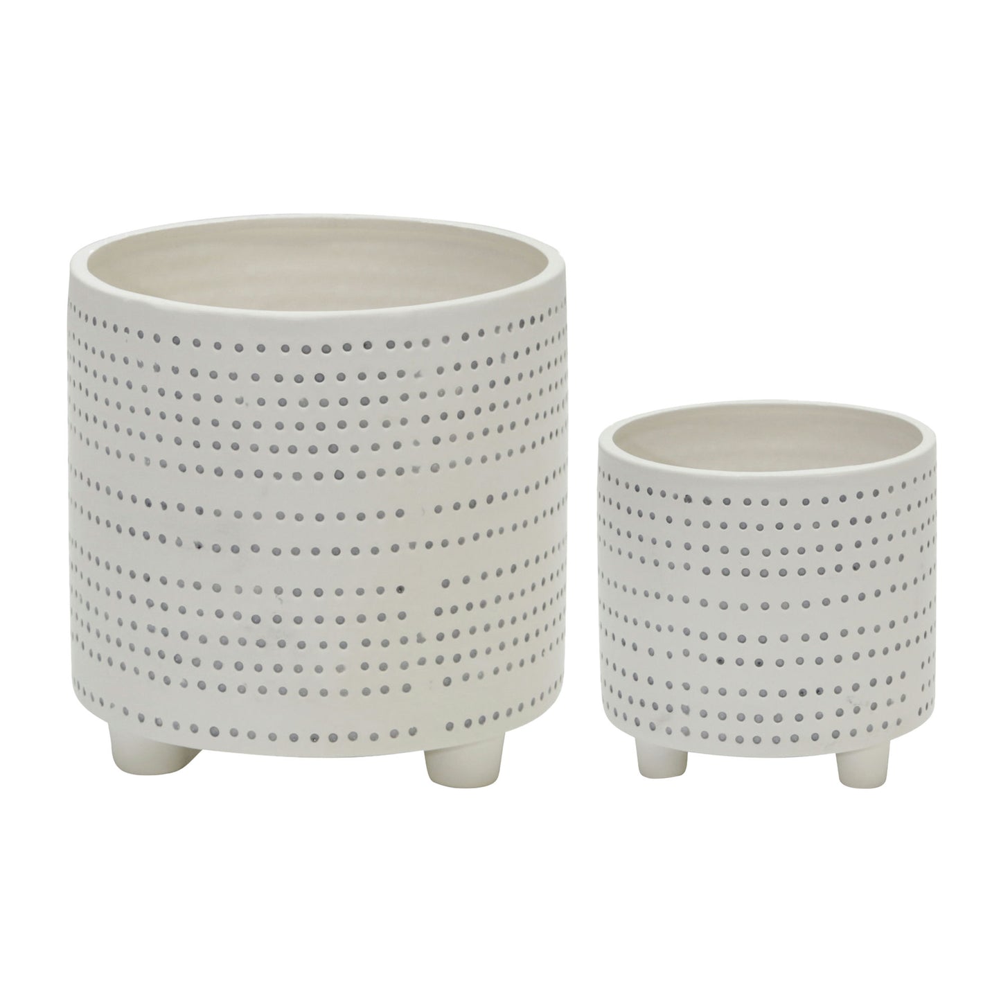 S/2 Ceramic Footed Planter W/ Dots 6/8", Ivory