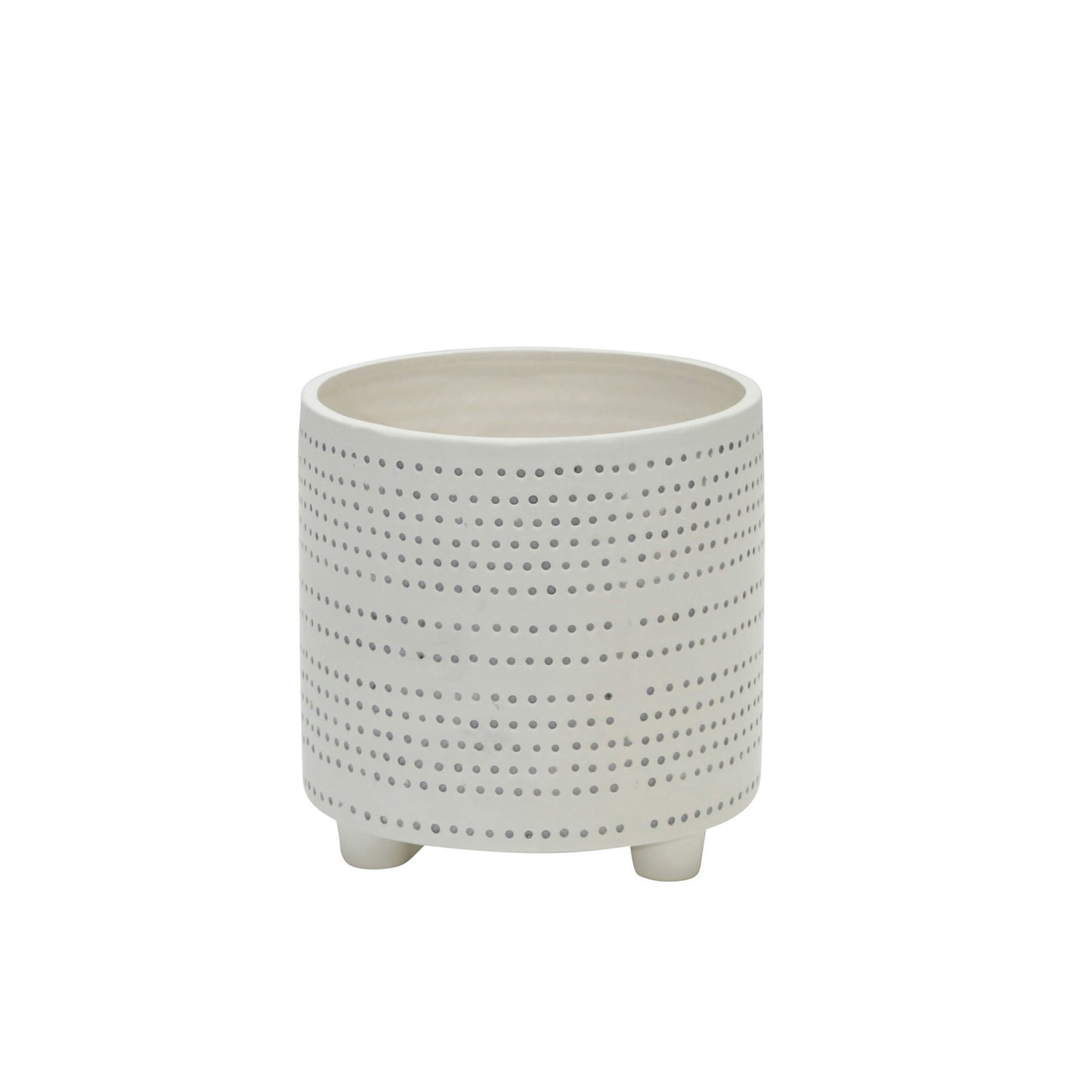 S/2 Ceramic Footed Planter W/ Dots 6/8", Ivory