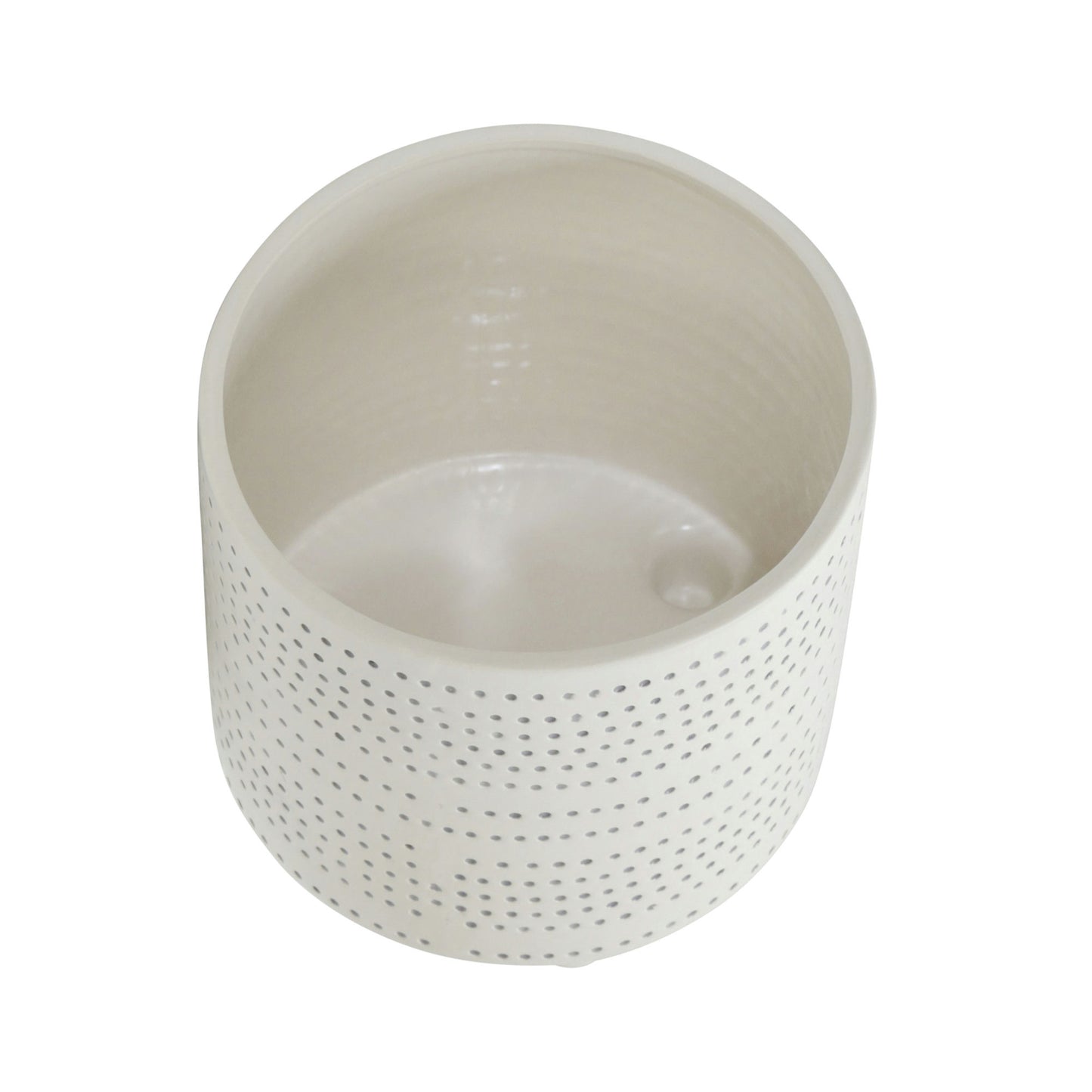 S/2 Ceramic Footed Planter W/ Dots 6/8", Ivory