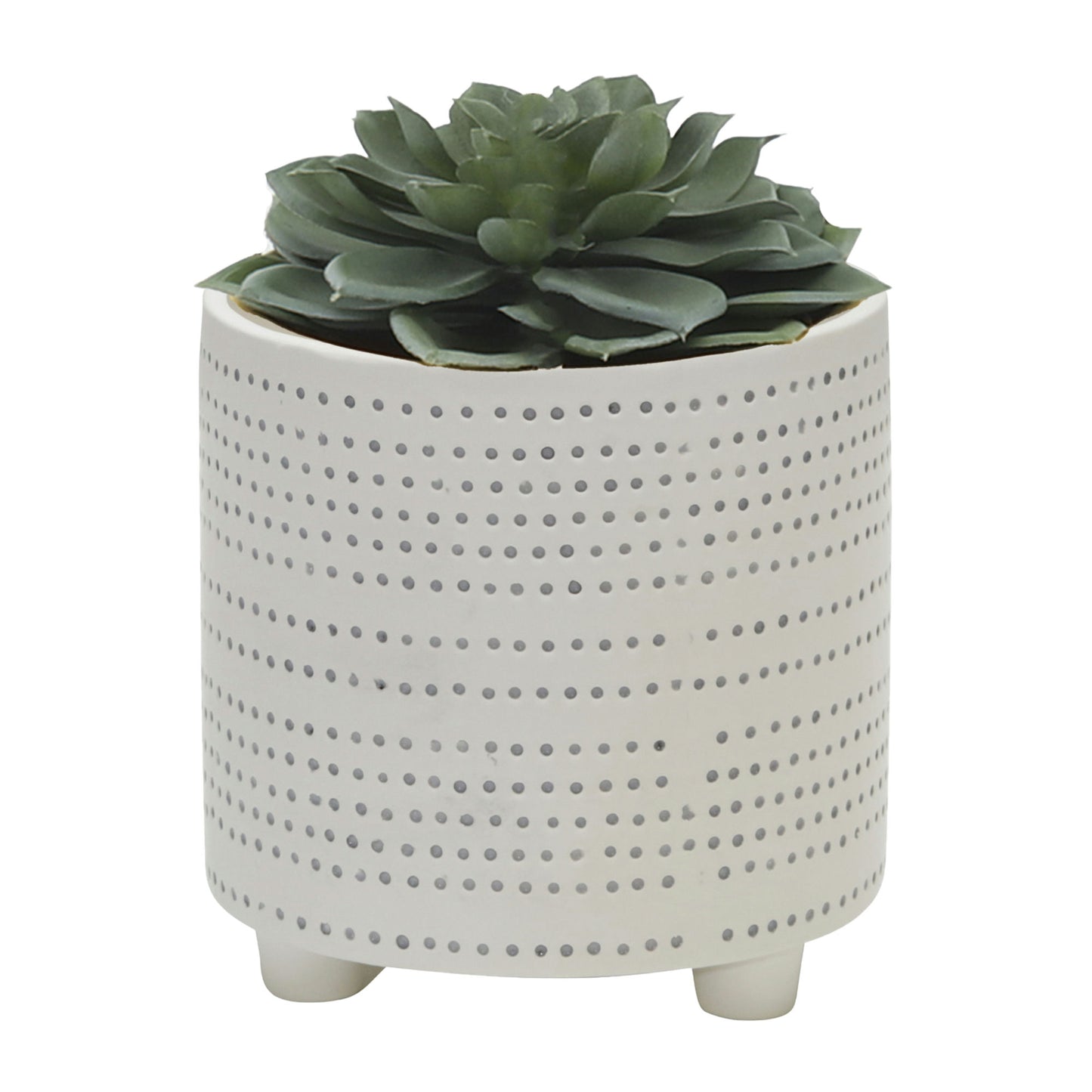 S/2 Ceramic Footed Planter W/ Dots 6/8", Ivory