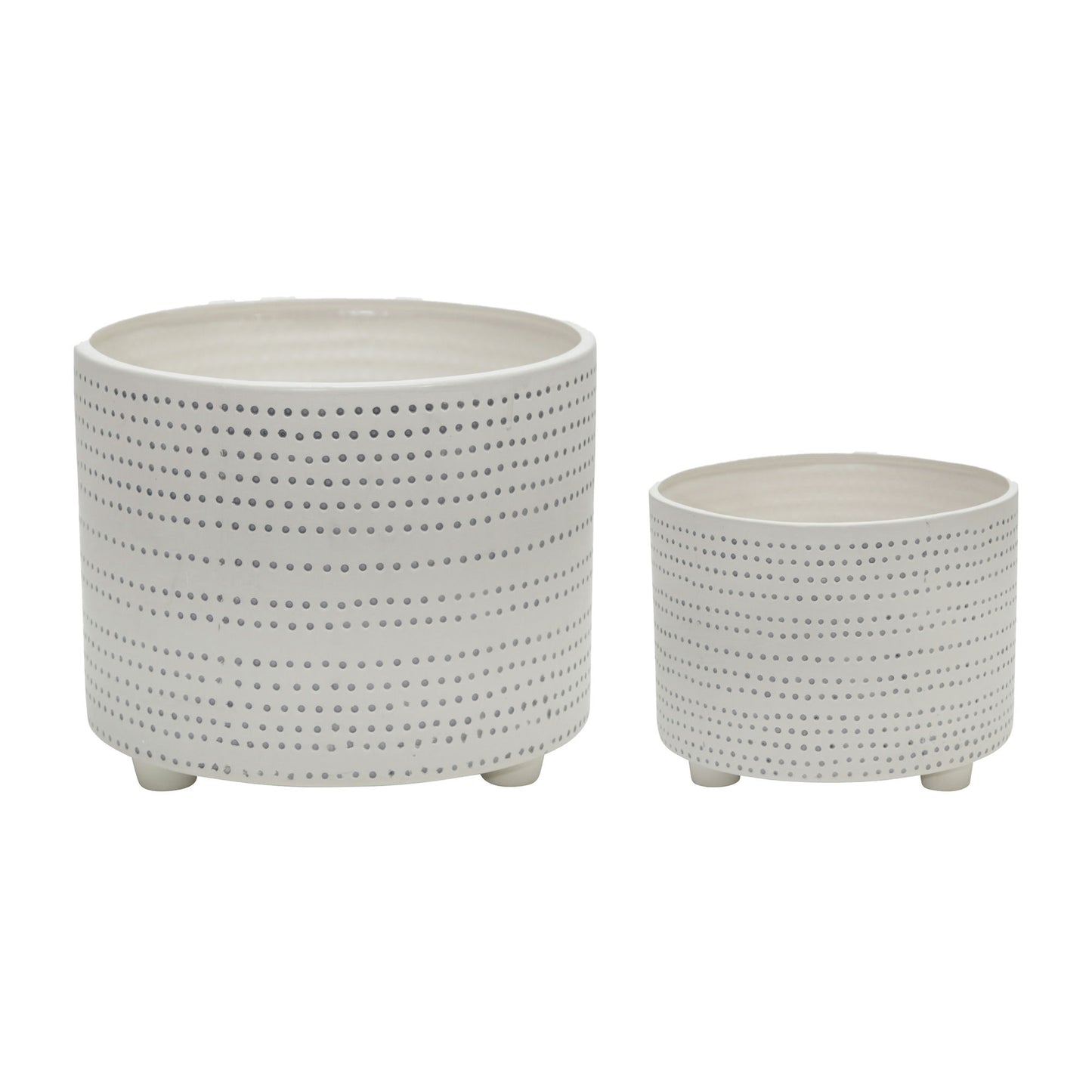 S/2 Ceramic Footed Planter W/ Dots 10/12", Ivory