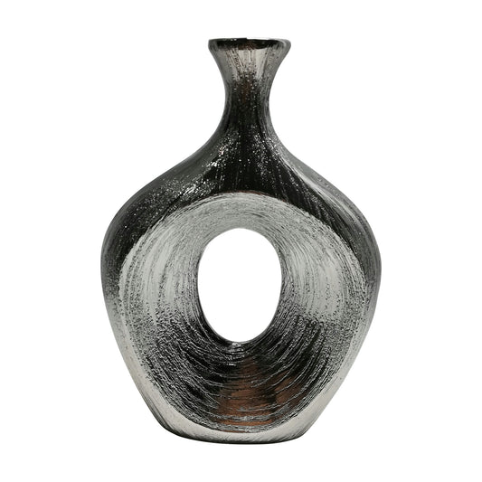 13" Scratched Oval Vase Cut-out, Silver