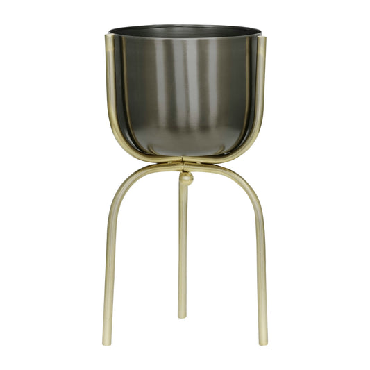 Metal 20" Planter On Tripod, Gunmetal/gold