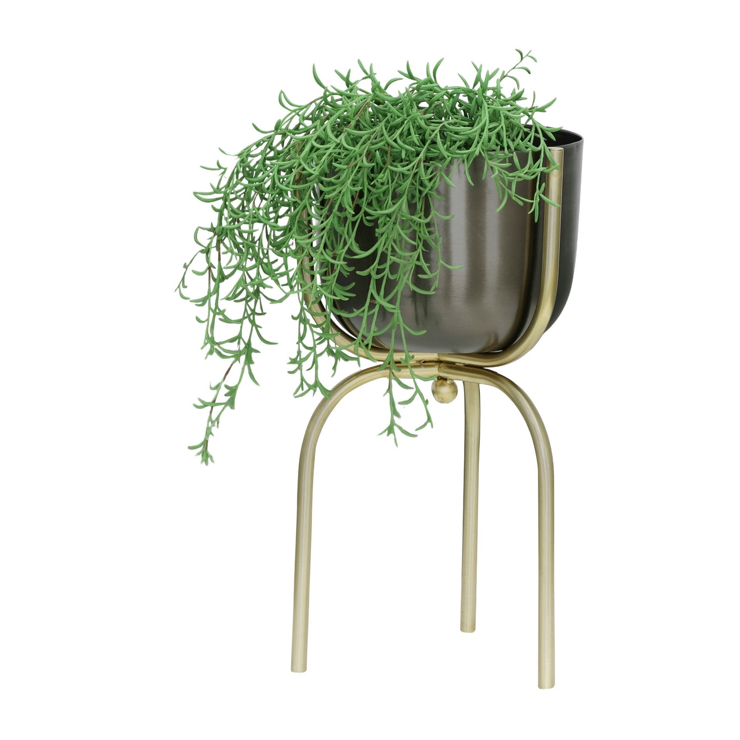 Metal 20" Planter On Tripod, Gunmetal/gold