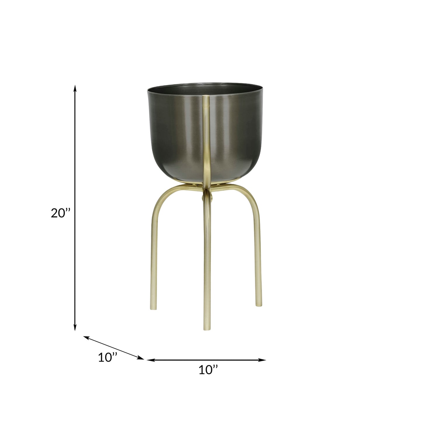 Metal 20" Planter On Tripod, Gunmetal/gold