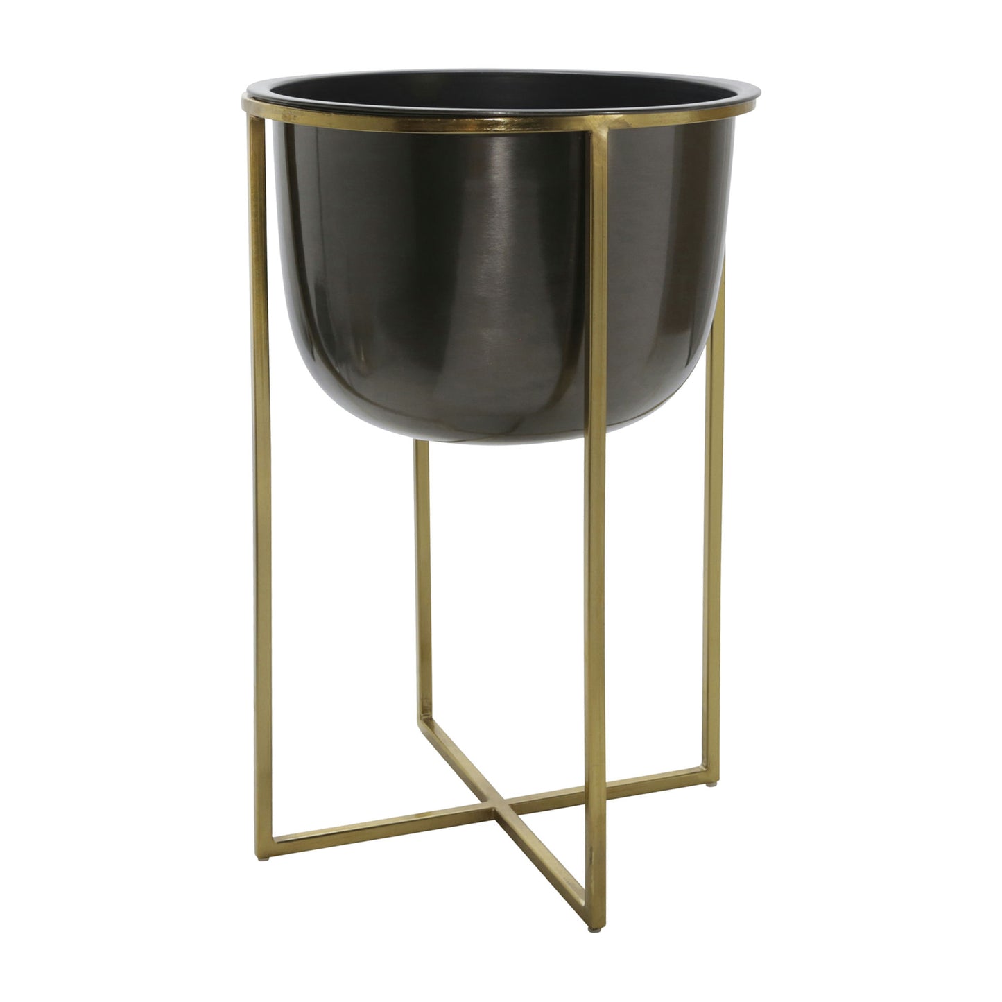 S/2 Metal 25/21" Planter W/ Stand, Gunmetal/gold