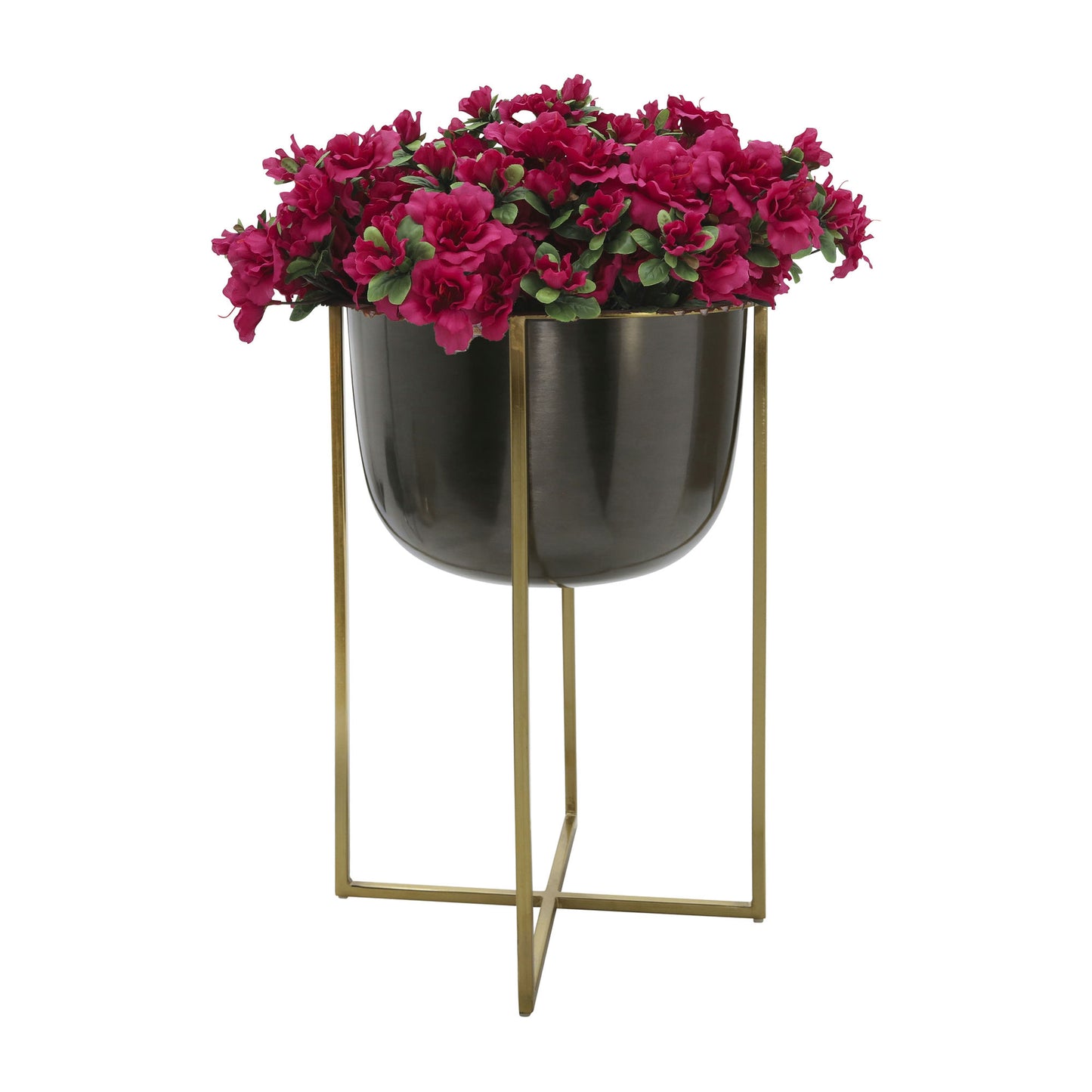 S/2 Metal 25/21" Planter W/ Stand, Gunmetal/gold