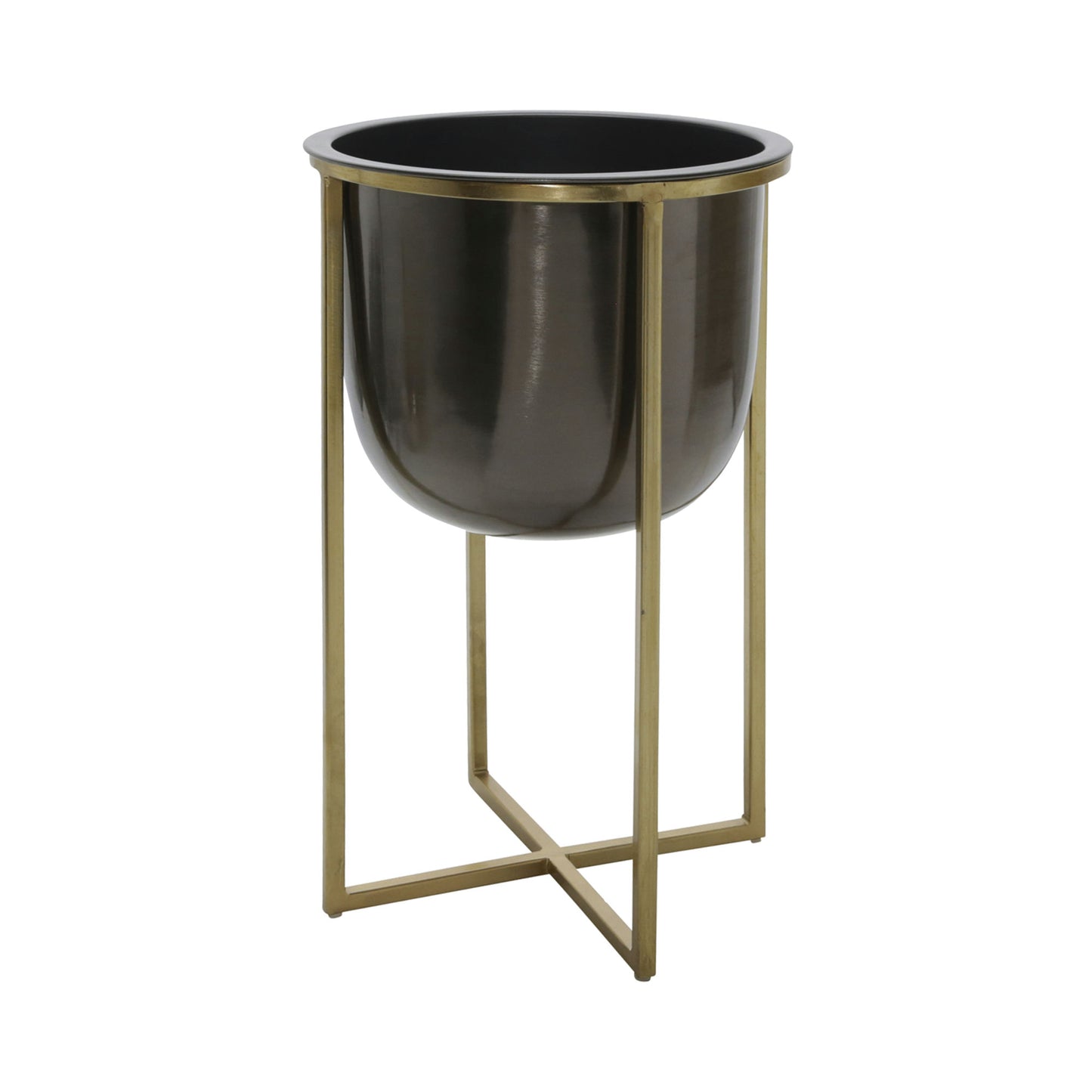 S/2 Metal 25/21" Planter W/ Stand, Gunmetal/gold