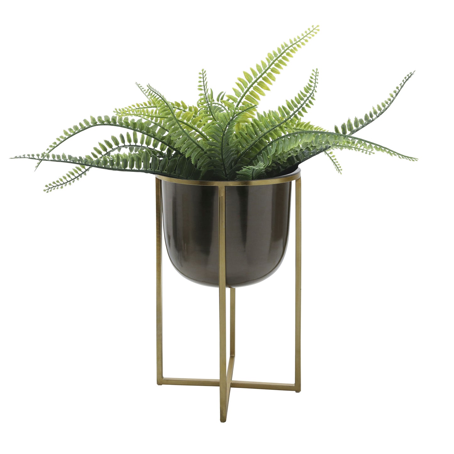 S/2 Metal 25/21" Planter W/ Stand, Gunmetal/gold