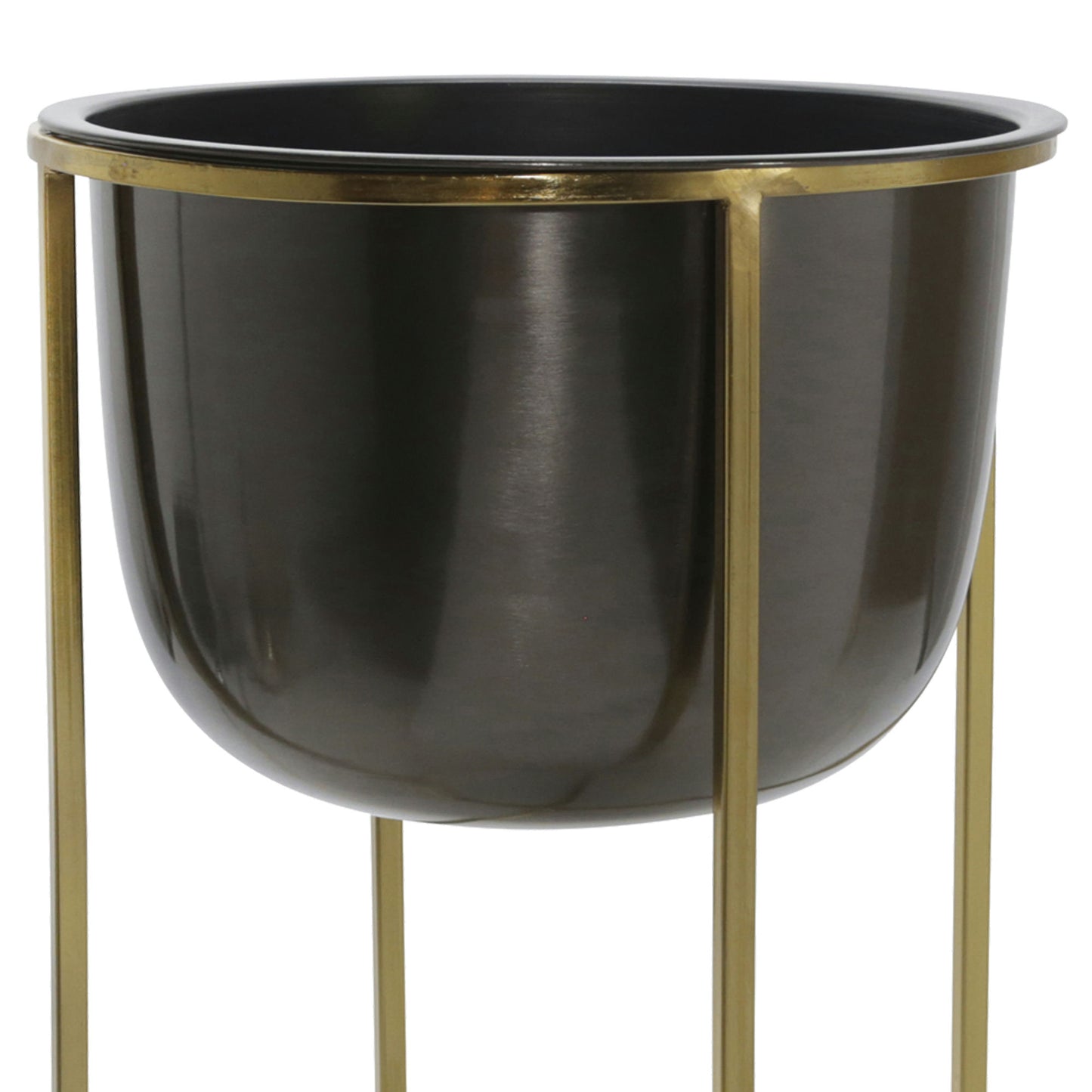 S/2 Metal 25/21" Planter W/ Stand, Gunmetal/gold