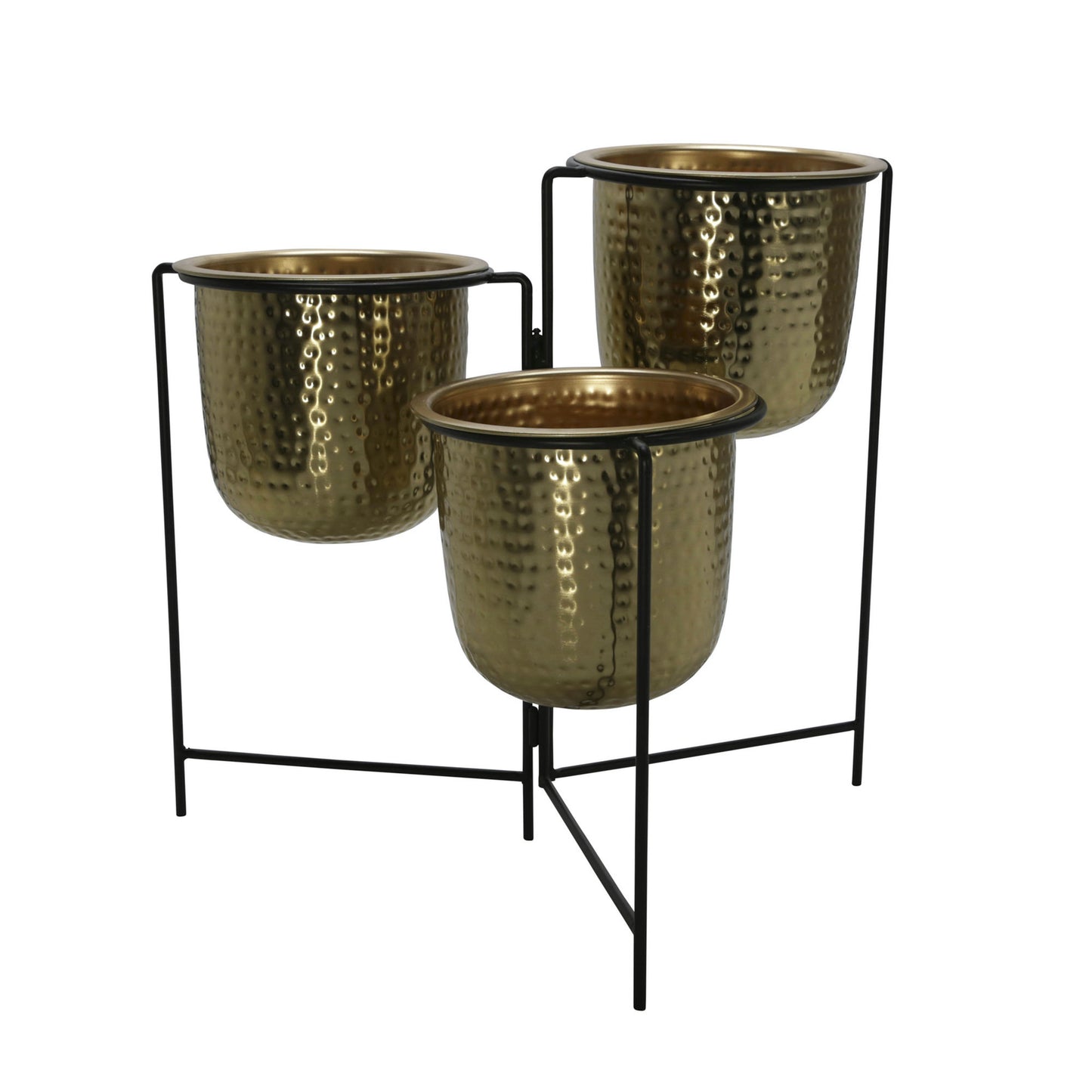 Metal 20" S/3 Hammered Planters W/ Stand, Gold