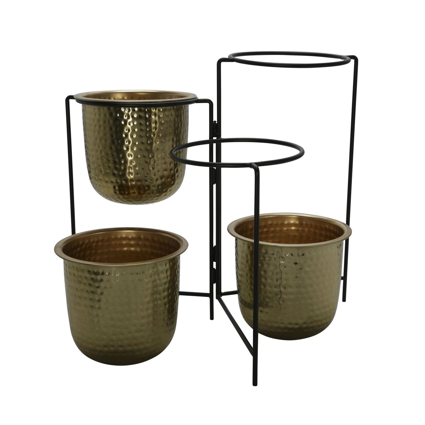 Metal 20" S/3 Hammered Planters W/ Stand, Gold