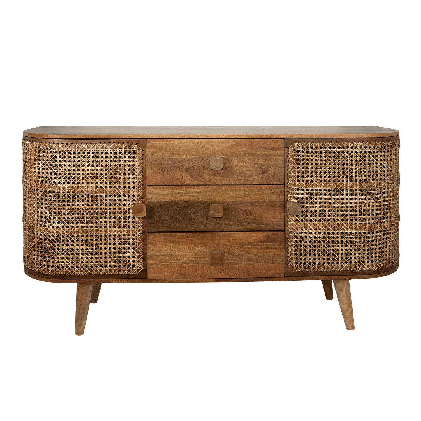 Wood/cane, 2-door/3-drawer Cabinet