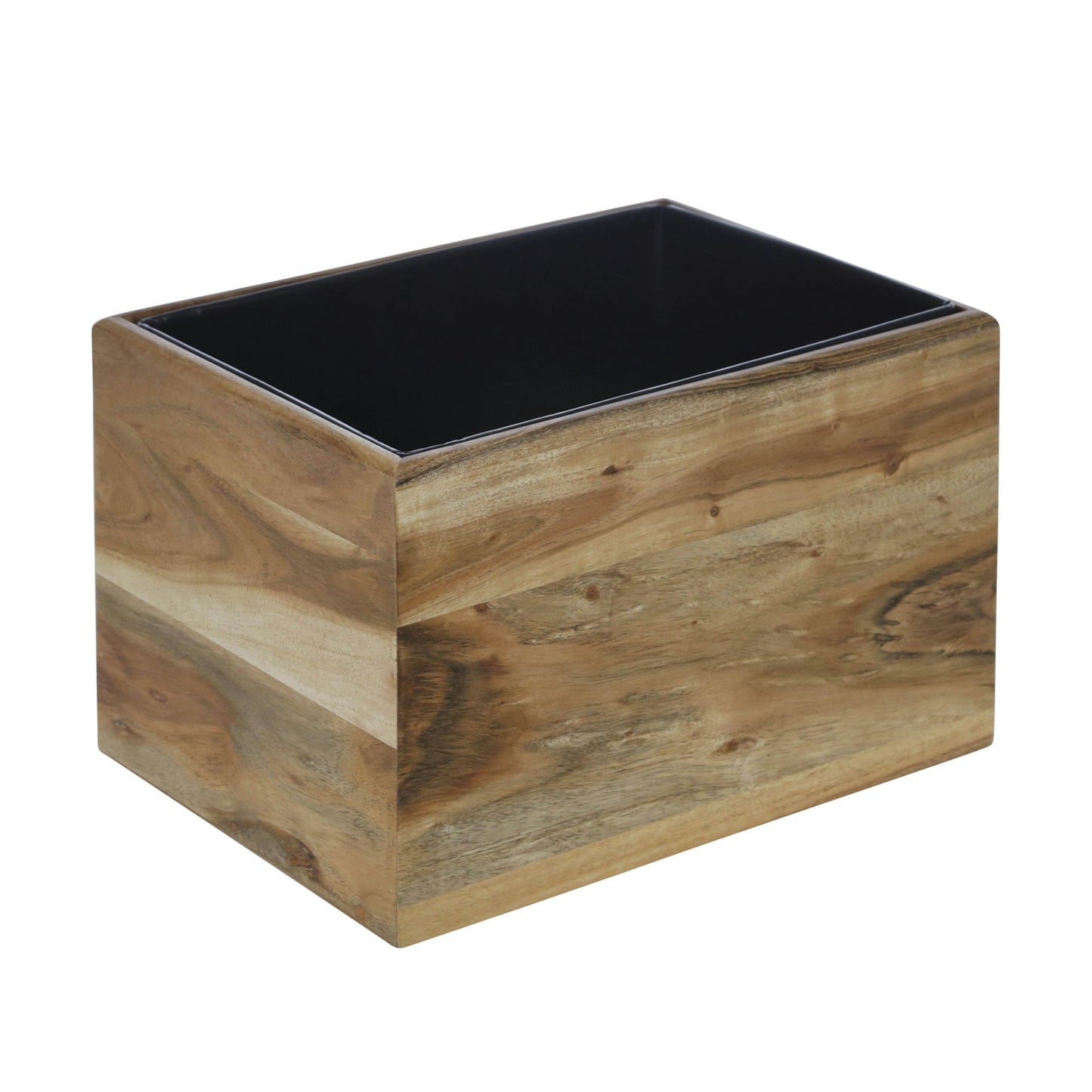 Wood 14" Square Planter On Metal Base, Brown/black