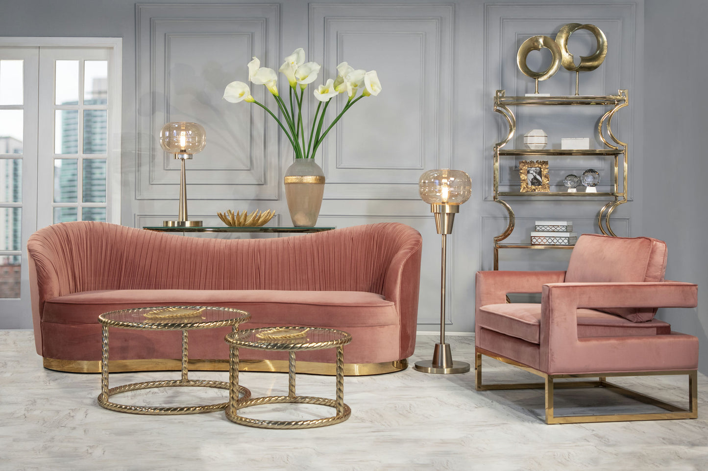 S/2 Metal 22/28" Rope Side Tables, Gold