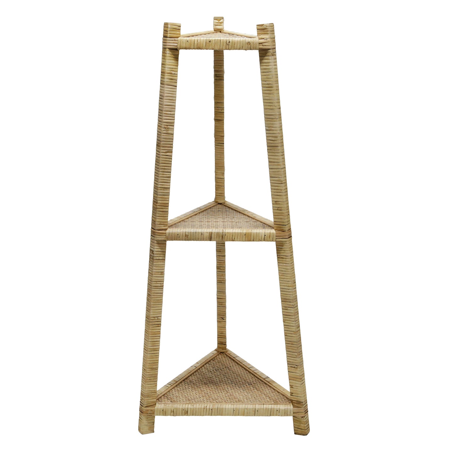 Wood/rattan 37" Corner Triangle Shelf, Brown