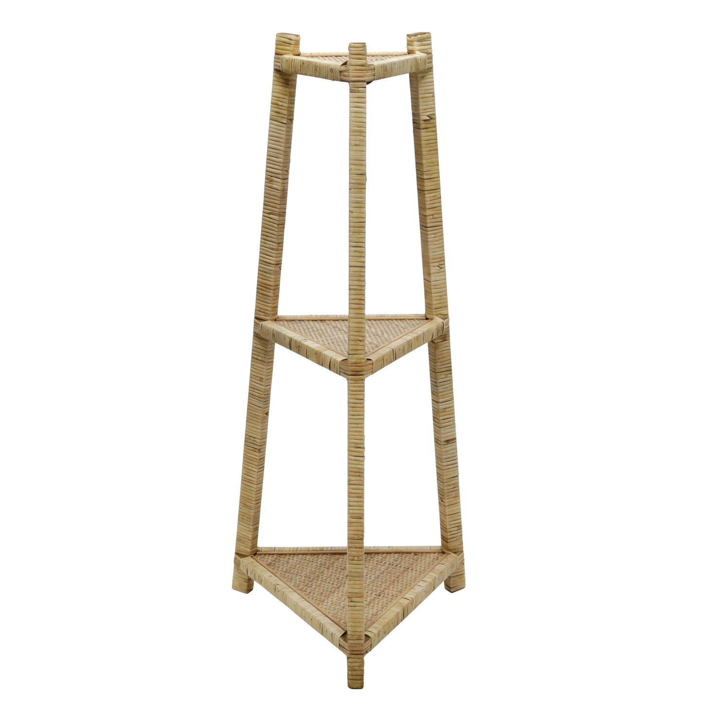 Wood/rattan 37" Corner Triangle Shelf, Brown