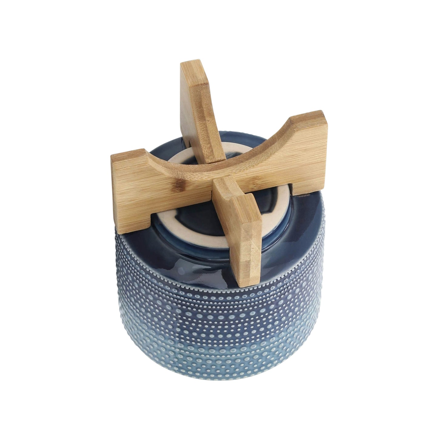 5" Dotted Planter W/ Wood Stand, Blue