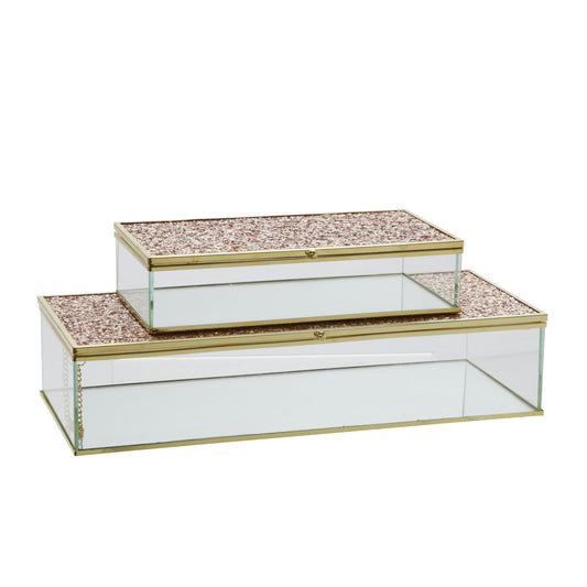 S/2 Metal/glass 8/10" Box W/ Glitter, Blush