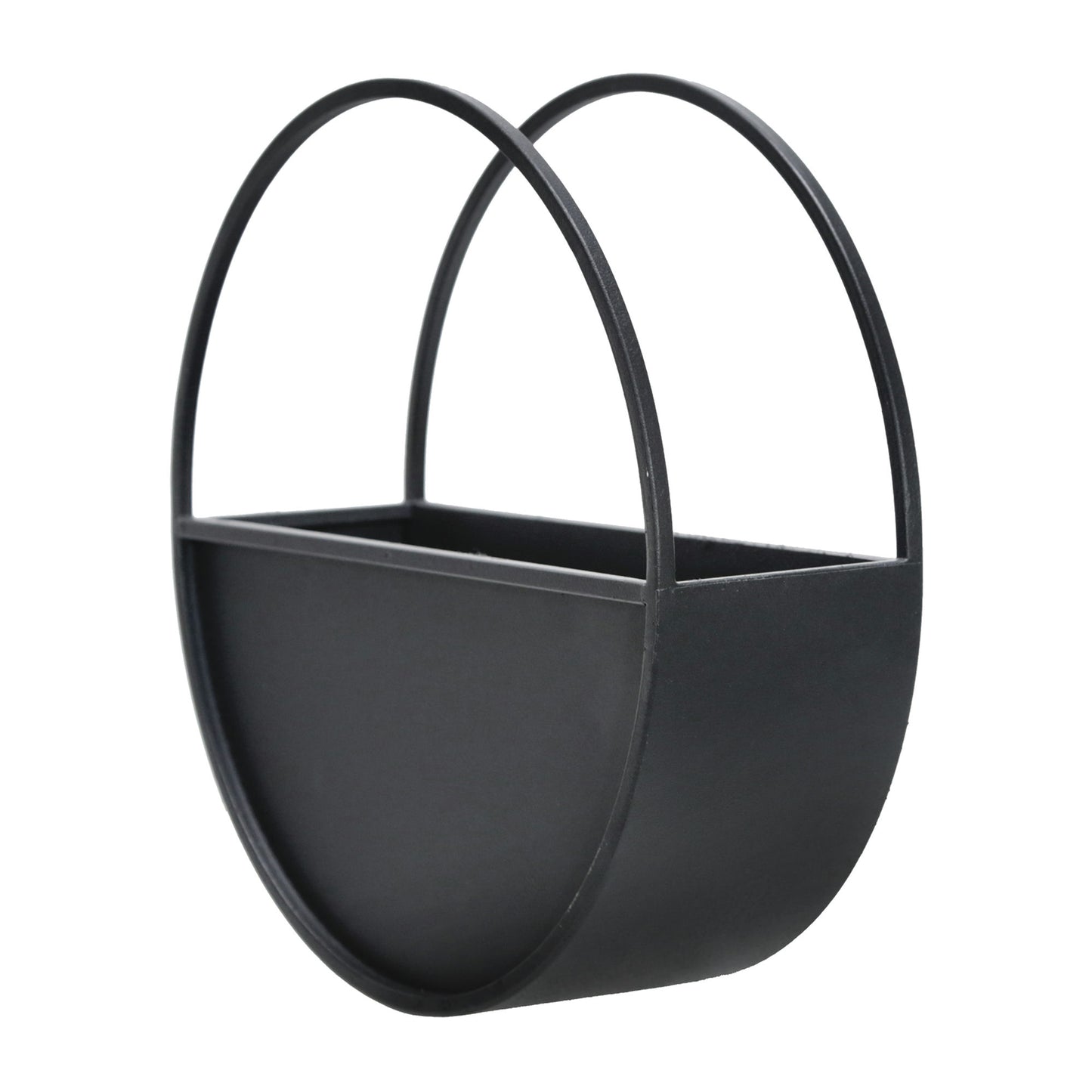 S/2 Metal 9/12" Round Wall Planters, Black