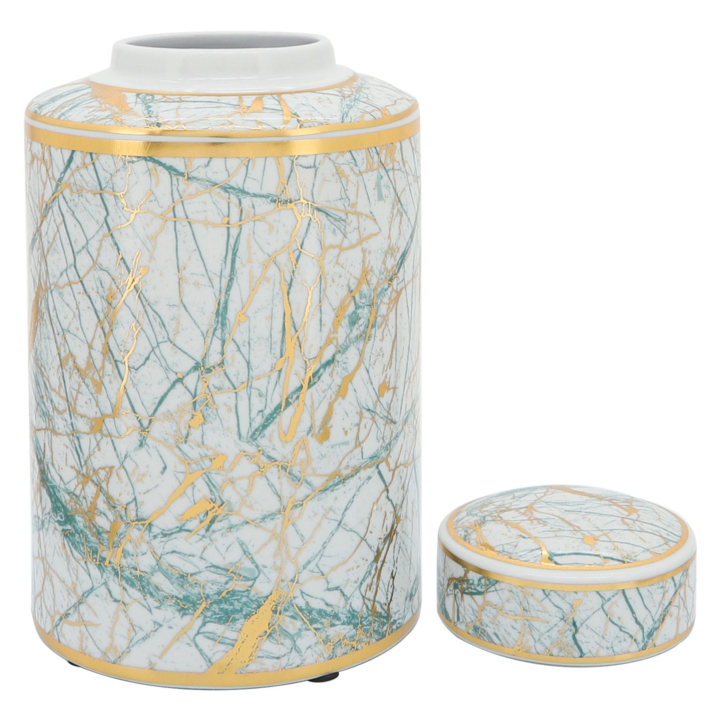 Ceramic 12" Jar With Gold Lid, Green