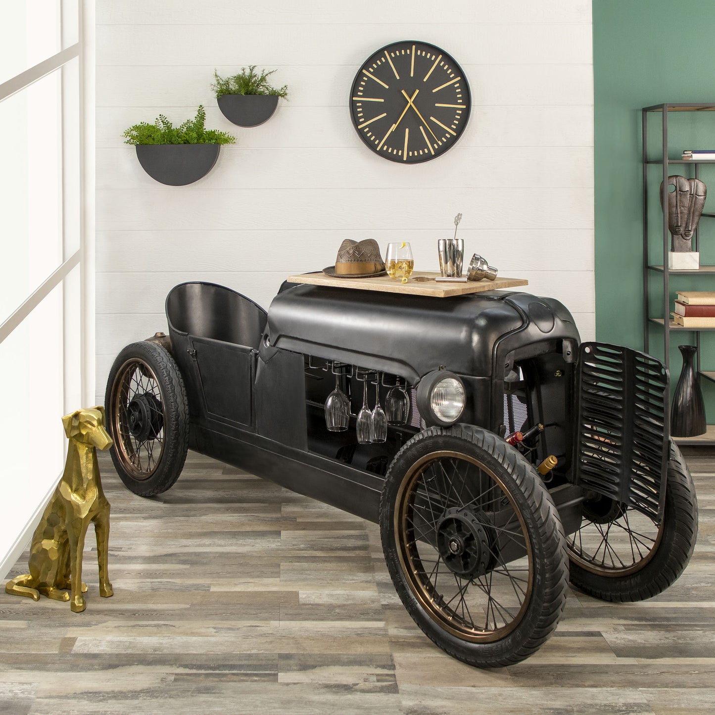 Metal 41"h Race Car Wine Rack, Black Kd