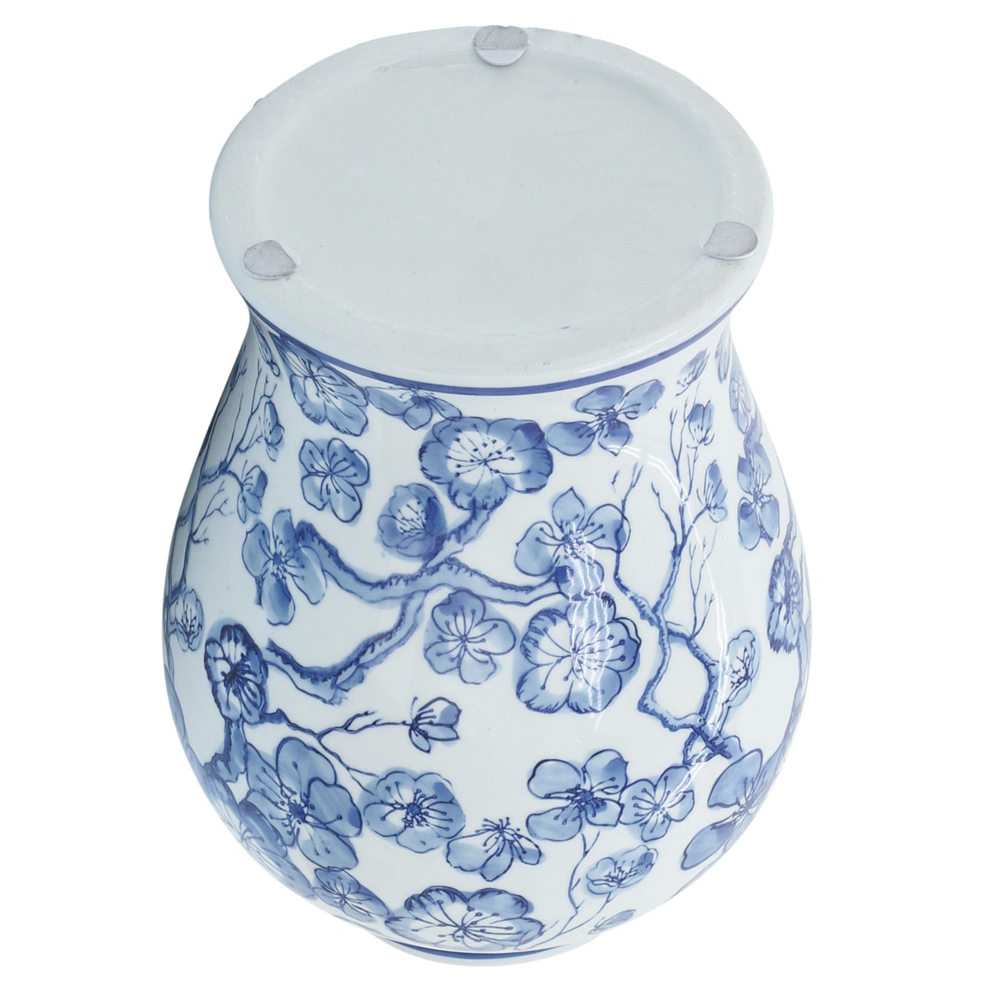 14" Temple Jar W/ Hibiscus, Blue & White