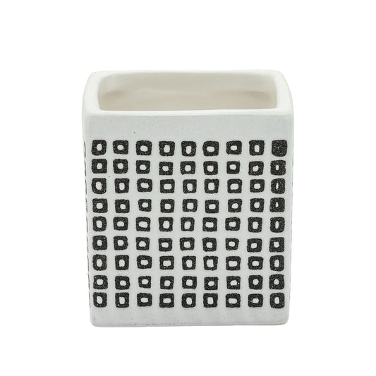 Ceramic 4" Square Shaped Dotted Pen Holder, Black