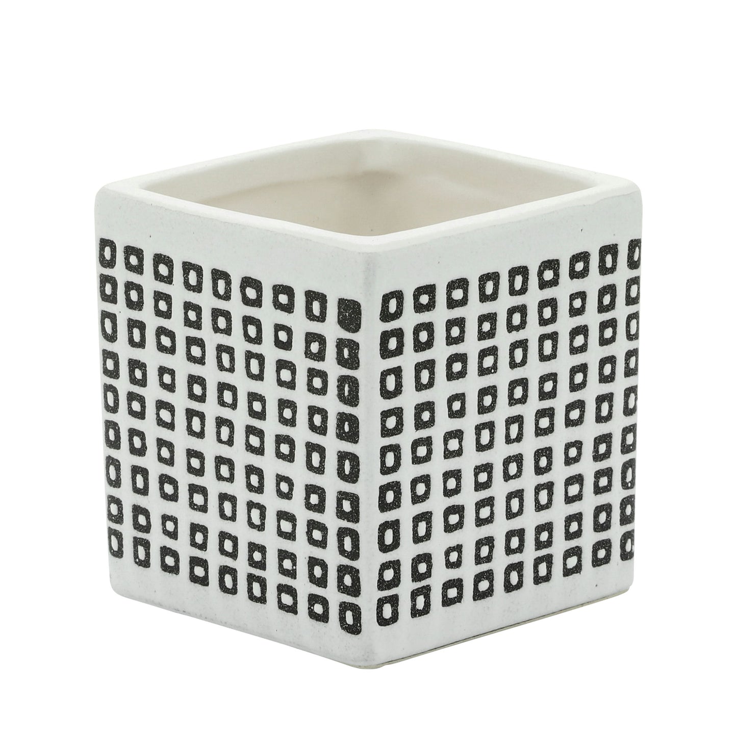 Ceramic 4" Square Shaped Dotted Pen Holder, Black