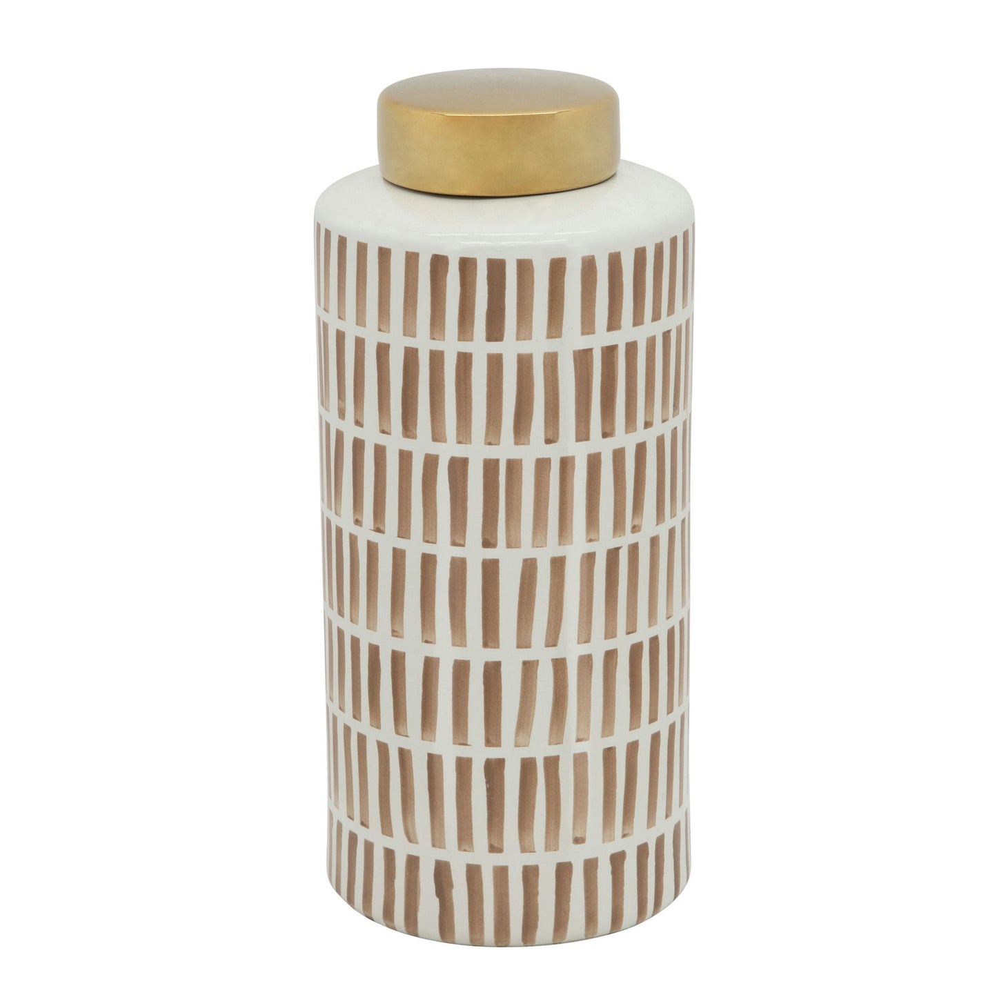 13" Jar W/ Gold Lid, Tan