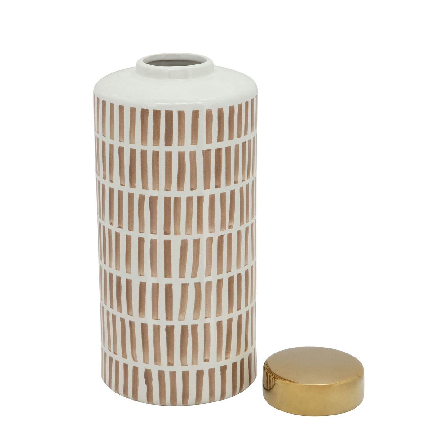 13" Jar W/ Gold Lid, Tan
