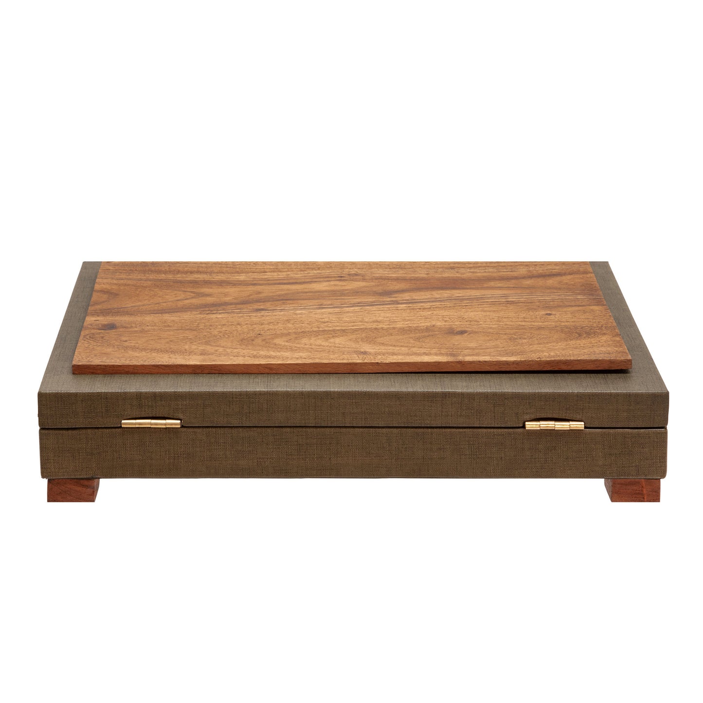 Wood 16" Faux Leather Box W/ Legs, Green