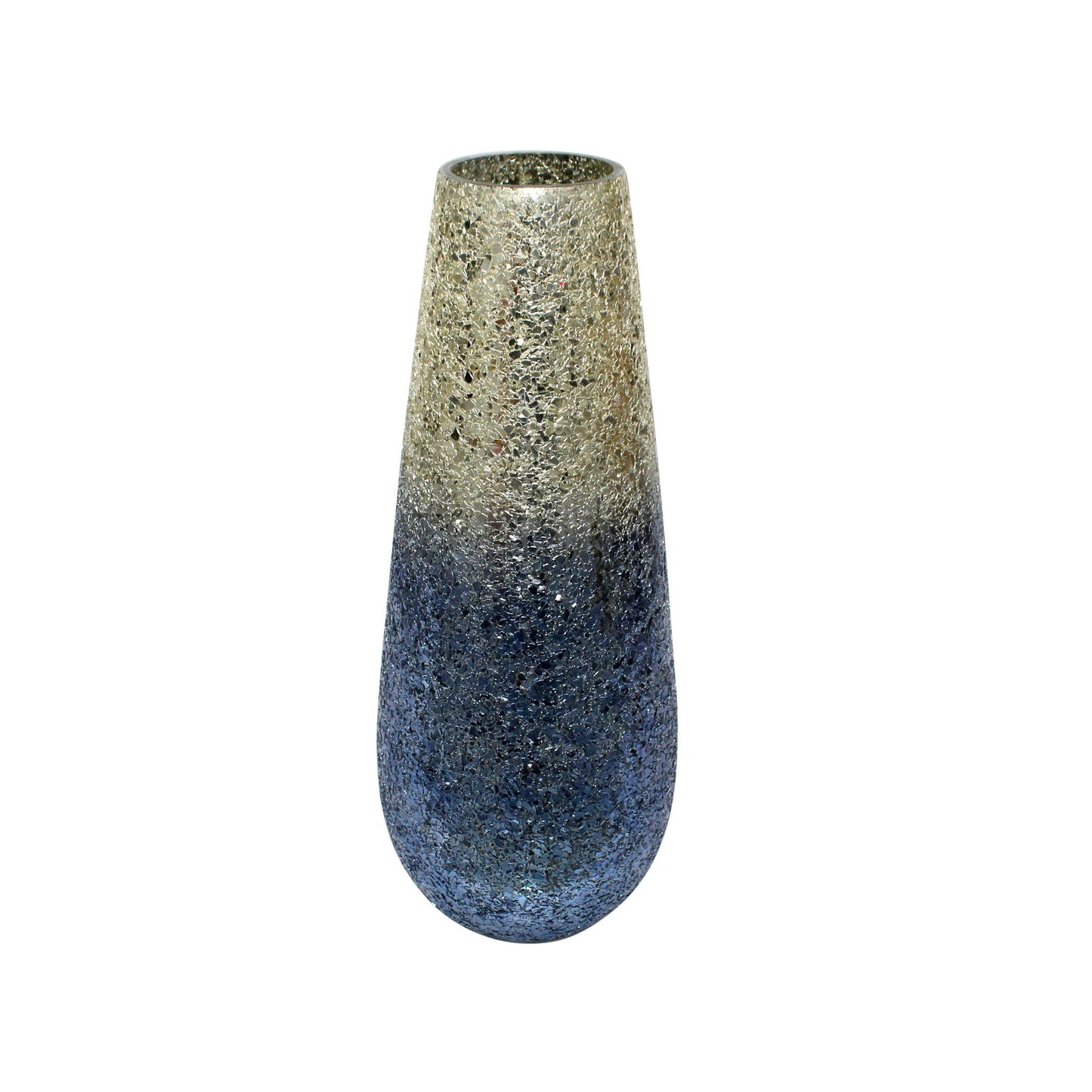 18" Crackled Vase, Silver Blue Ombre