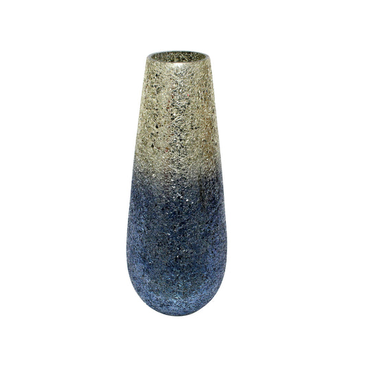 18" Crackled Vase, Silver Blue Ombre