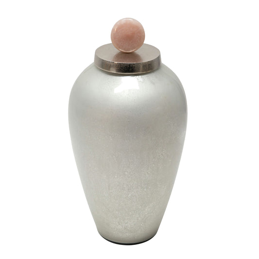 21" Glass Vase W/ Blush Knob, Silver