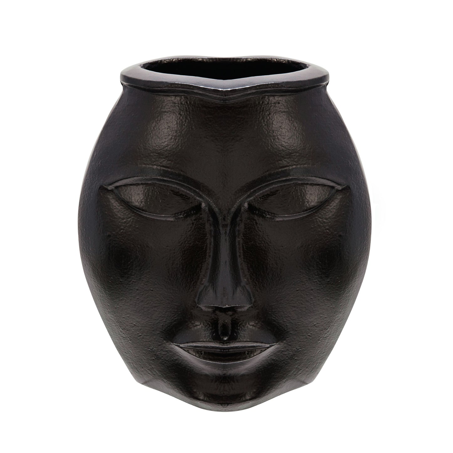 11" Metal Decorative Face Vase, Black