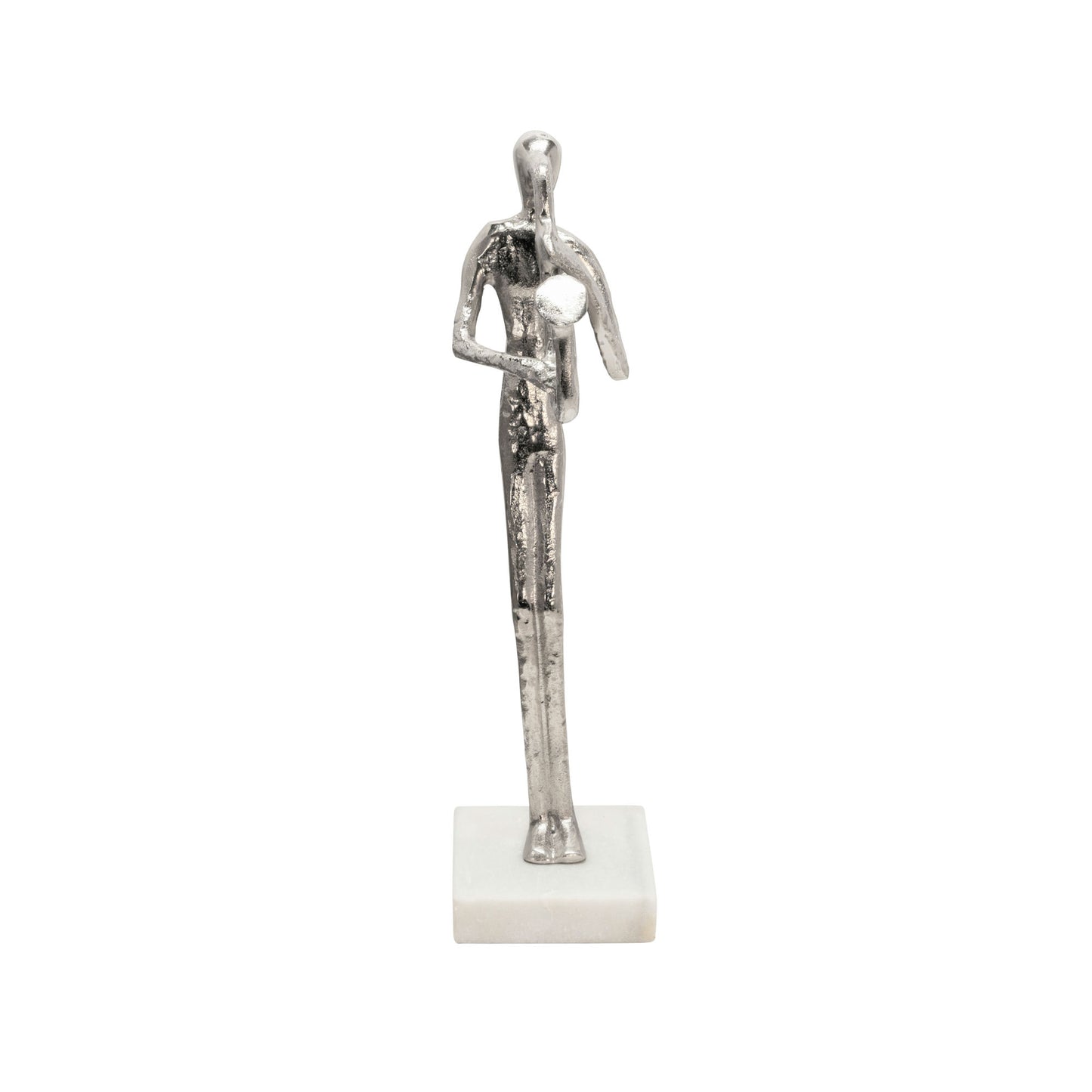 15" Saxophone Musician On Marble Base, Silver