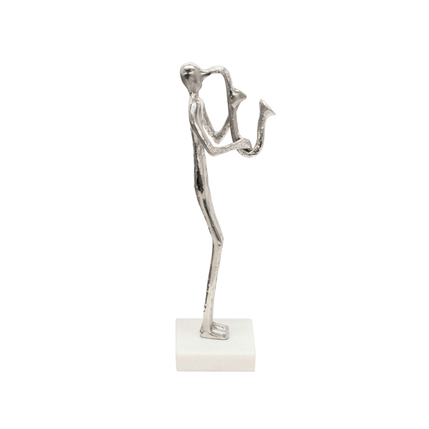 15" Saxophone Musician On Marble Base, Silver