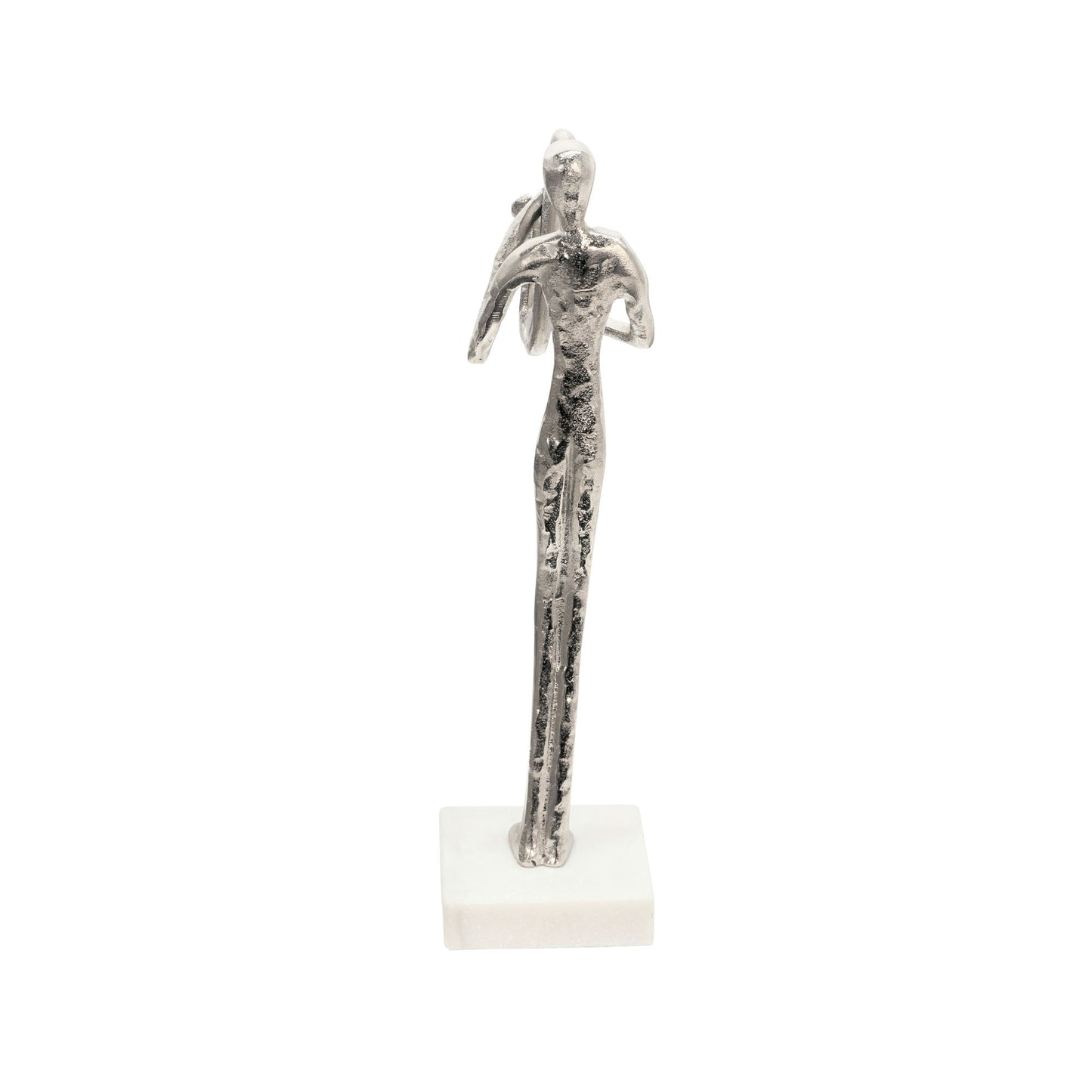 15" Saxophone Musician On Marble Base, Silver