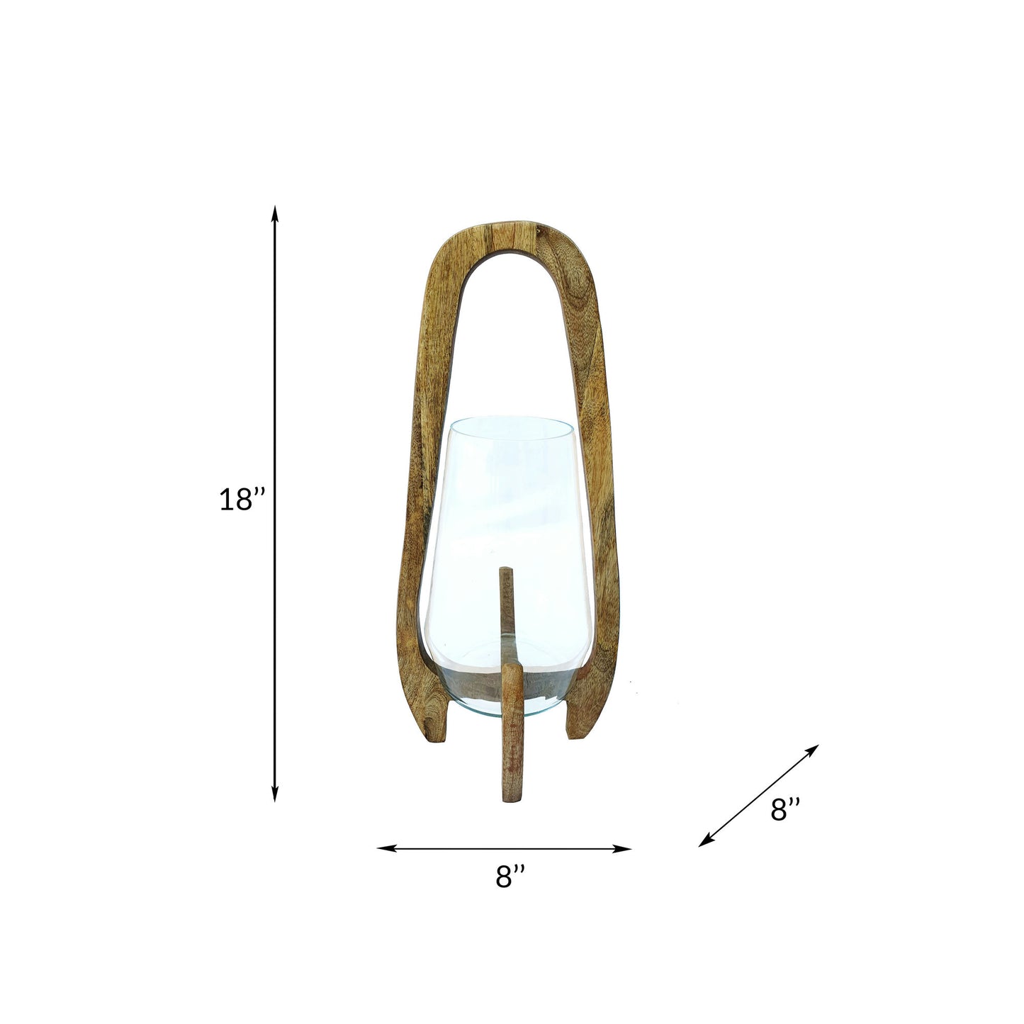 18"h Glass Lantern W/ Wood Handle, Natural