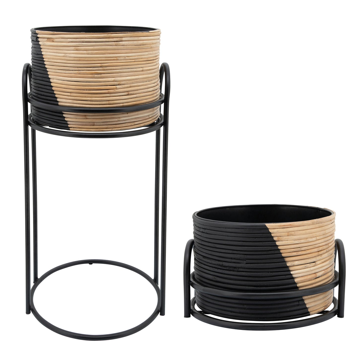 S/2 Round Planter Stands, Black/brown