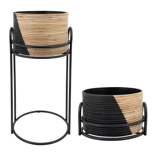 S/2 Round Planter Stands, Black/brown