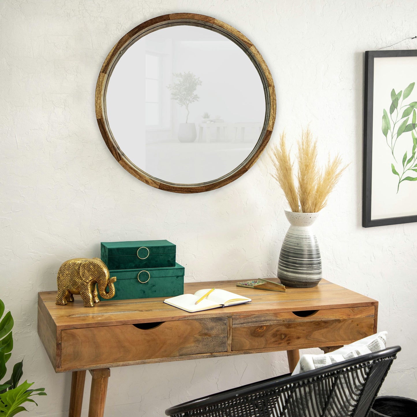 24" Round Mirror, Brown