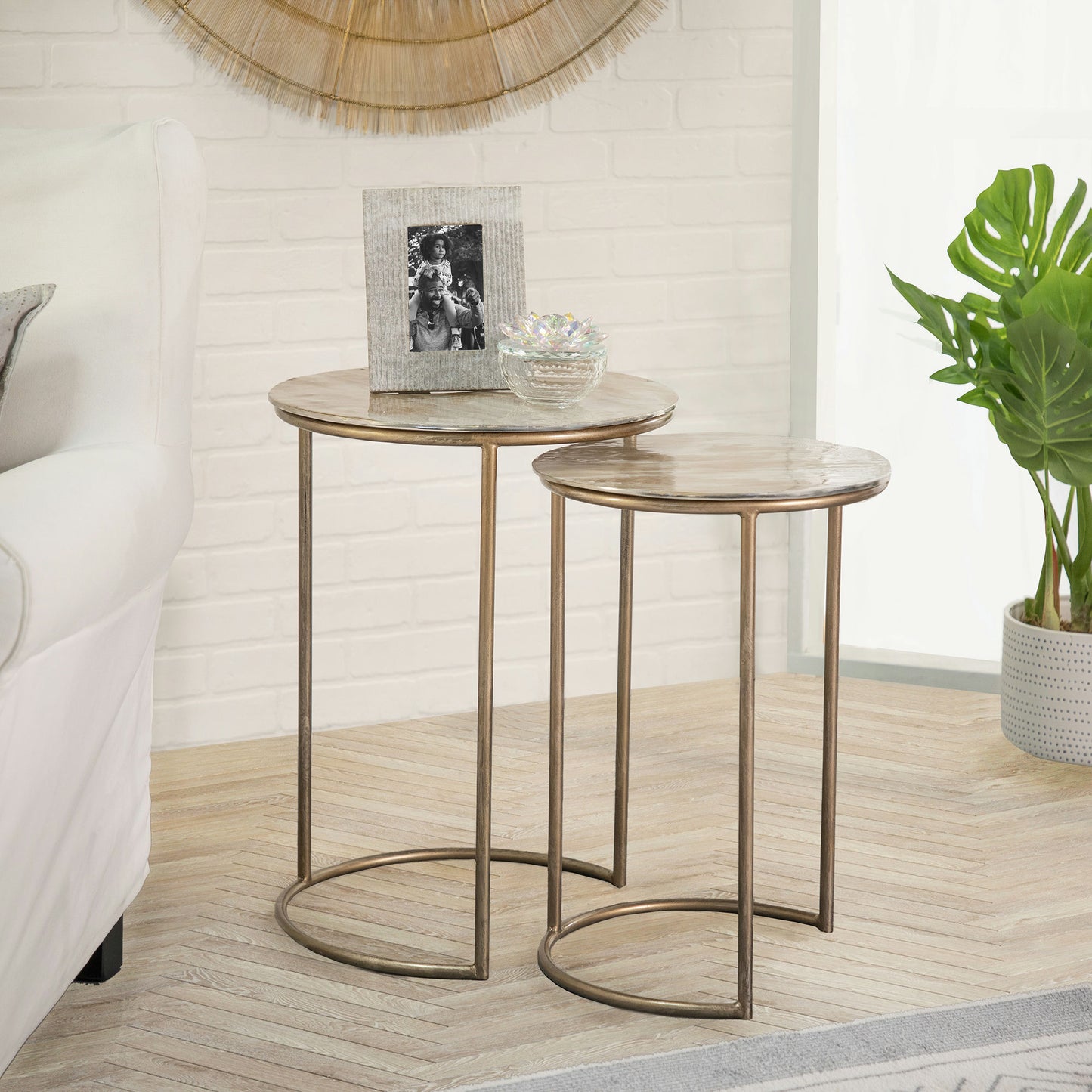 S/2 Metal Side Tables, Cream