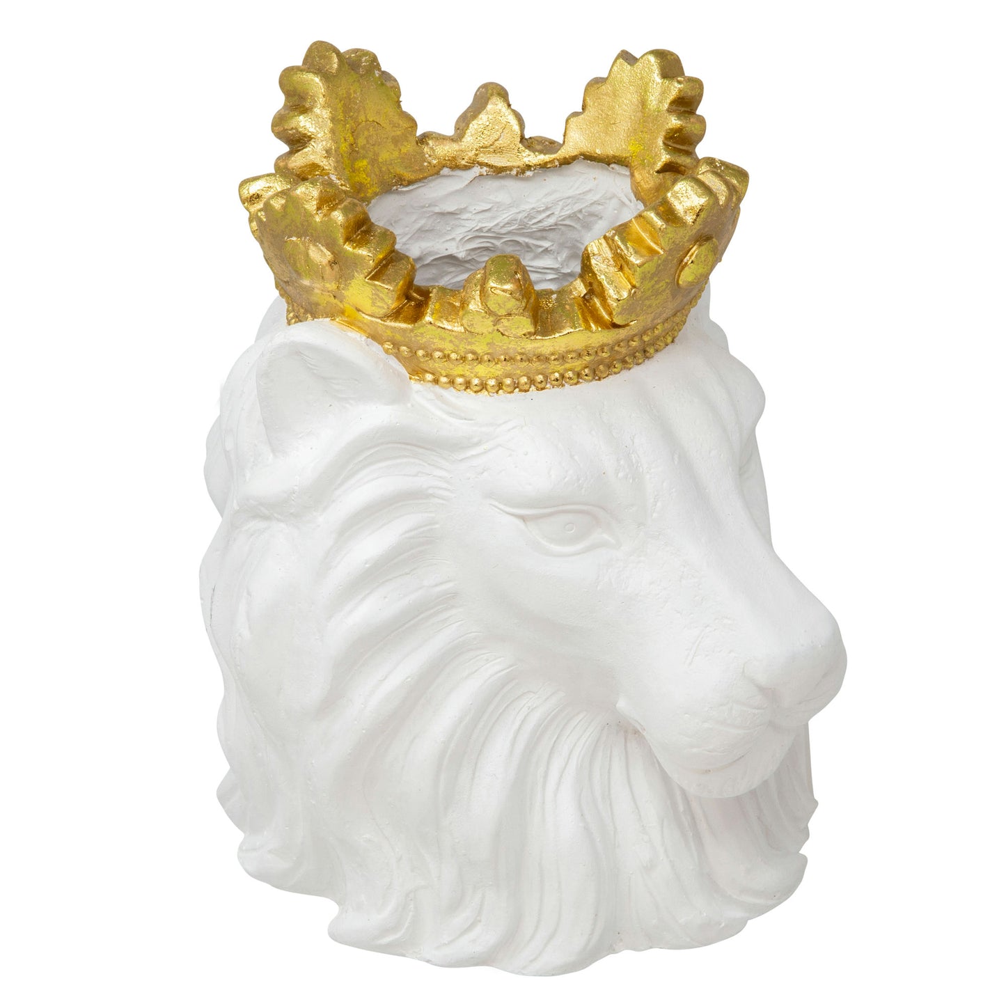 Resin 9" Lion W/ Crown, White