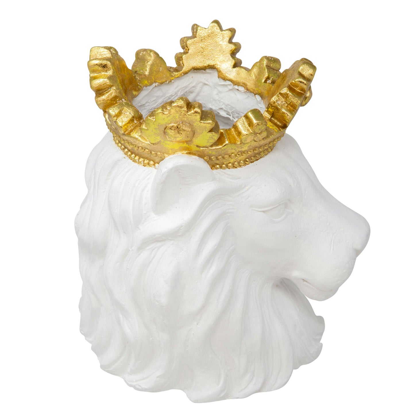 Resin 9" Lion W/ Crown, White