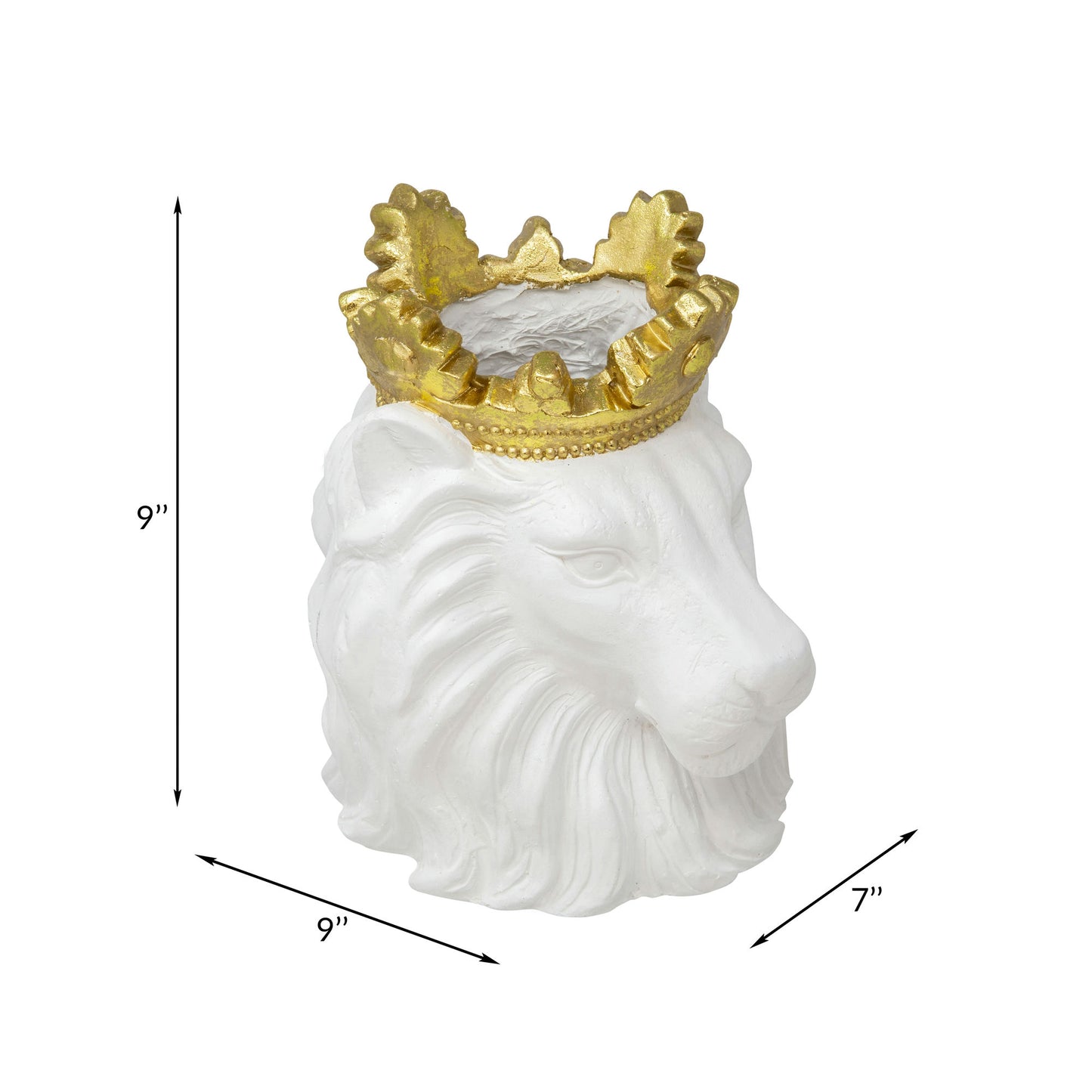 Resin 9" Lion W/ Crown, White