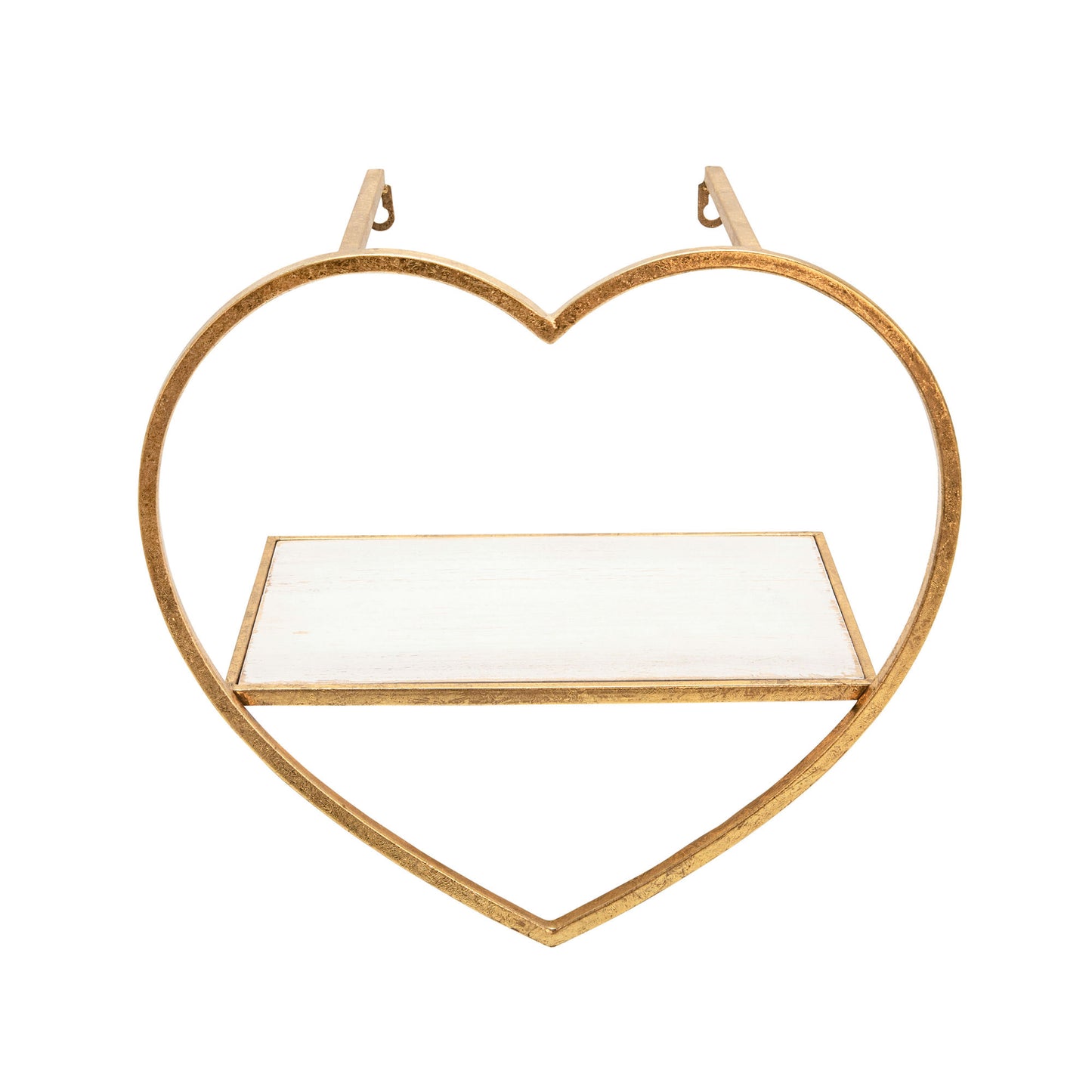 S/3 Metal/wood Heart Wall Shelves, Gold