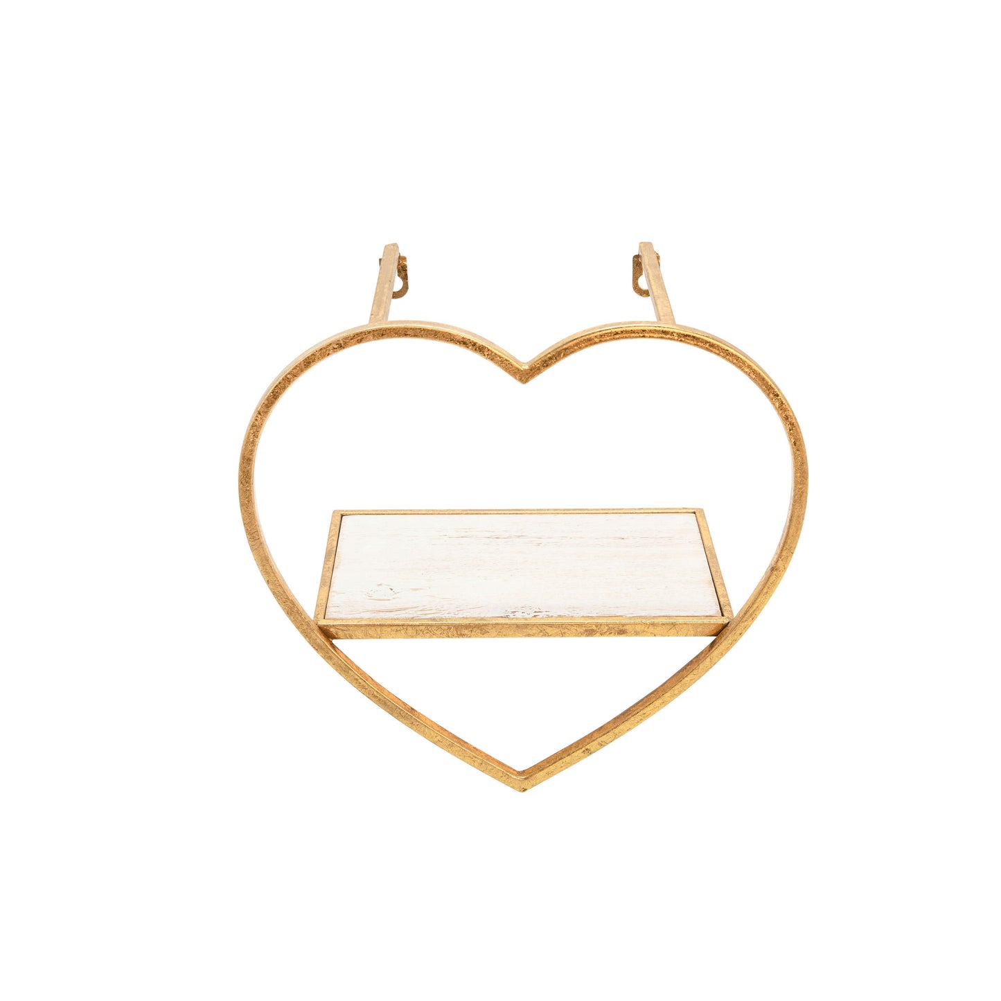 S/3 Metal/wood Heart Wall Shelves, Gold